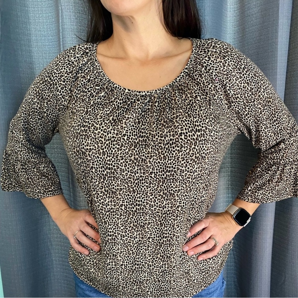 Michael Kors Leopard Print Bell Sleeve Blouse Size Large